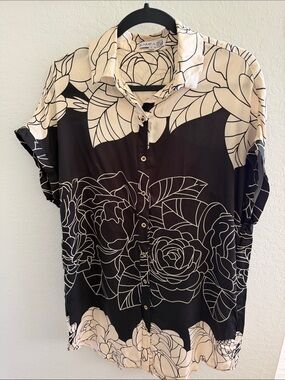 Kamea Designs - Black & Cream Floral Button-Up Top